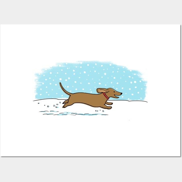 Cute Dachshund Snow Holiday | Winter Wiener Dog Wall Art by Coffee Squirrel